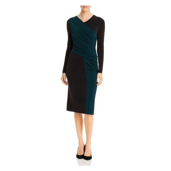 HUGO BOSS Dresses & Skirts - HUGO BOSS Womens Black Lined Crossover Long Sleeve Sheath Dress XS